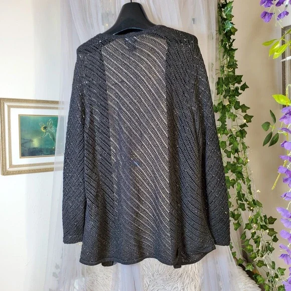 Sigrid Olsen Cardigan Women Medium Open Knit Metallic Long Sleeve XL Linen/Rayon - Picture 3 of 4